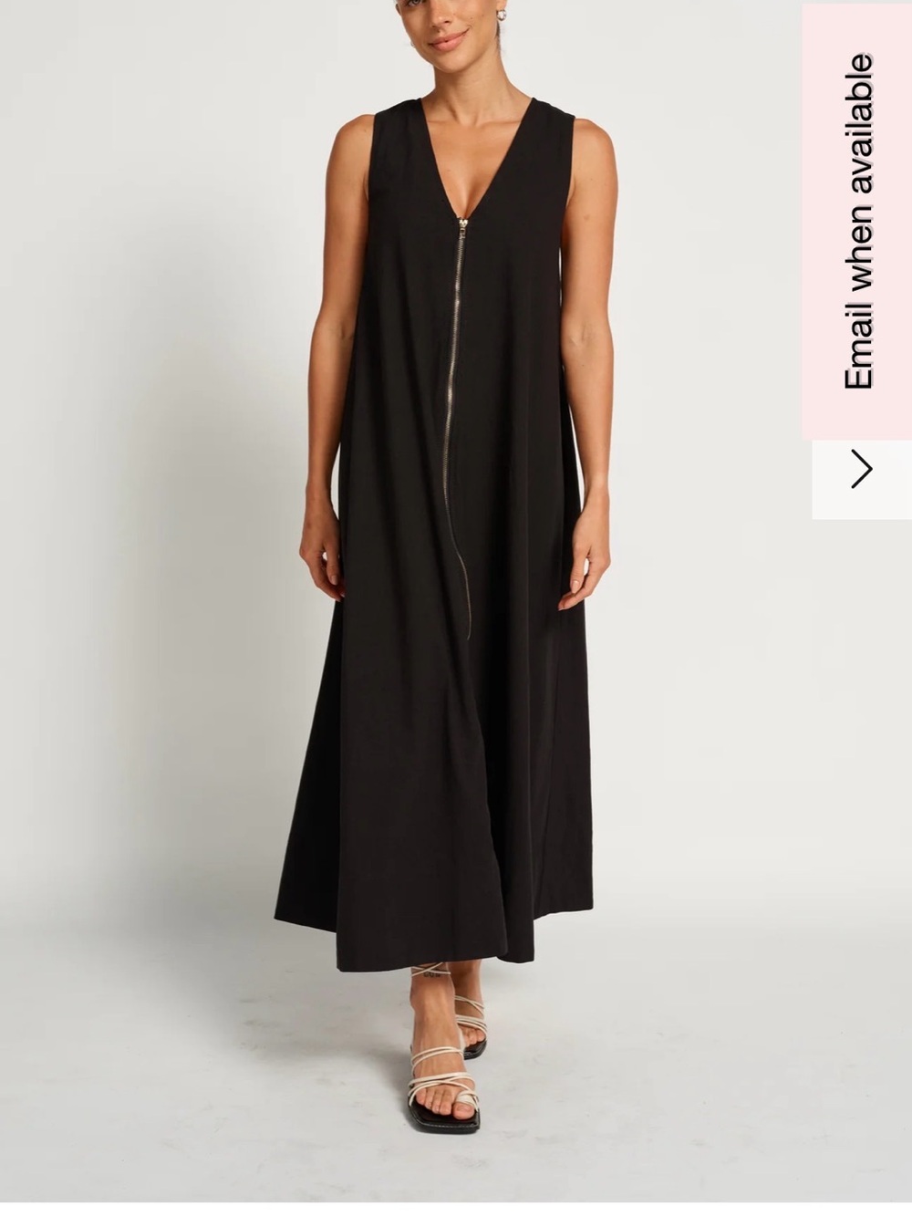 V-Neck Sleeveless Black Maxi Dress with Center Zip